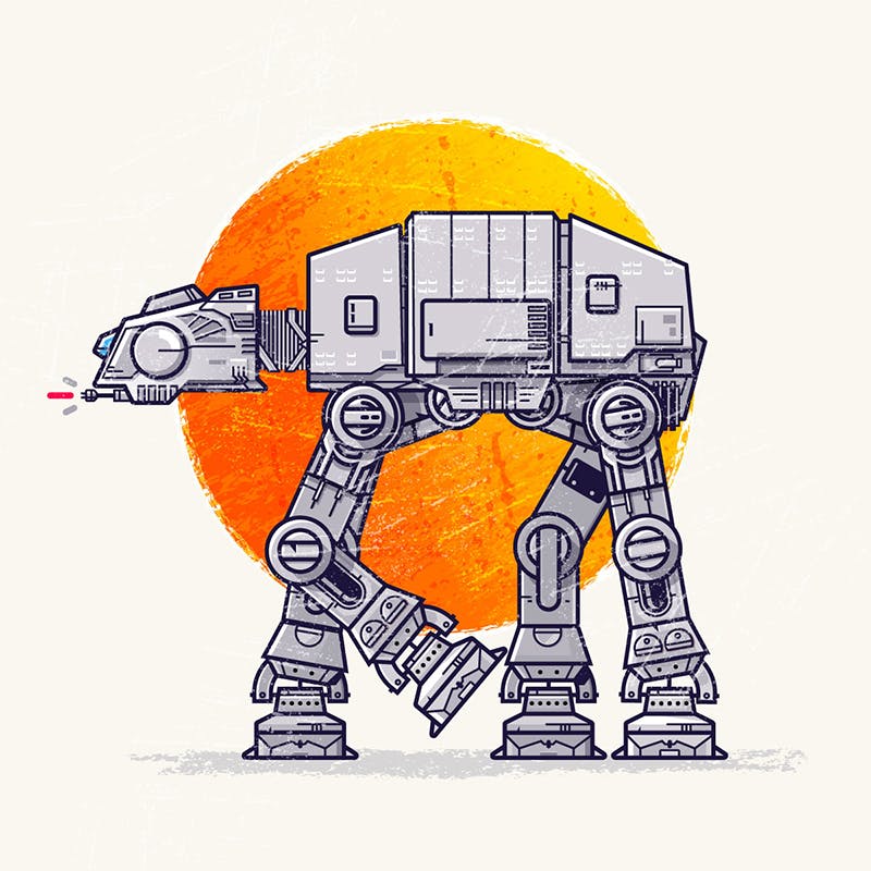 Star Wars ATAT illustration with a sun in the background