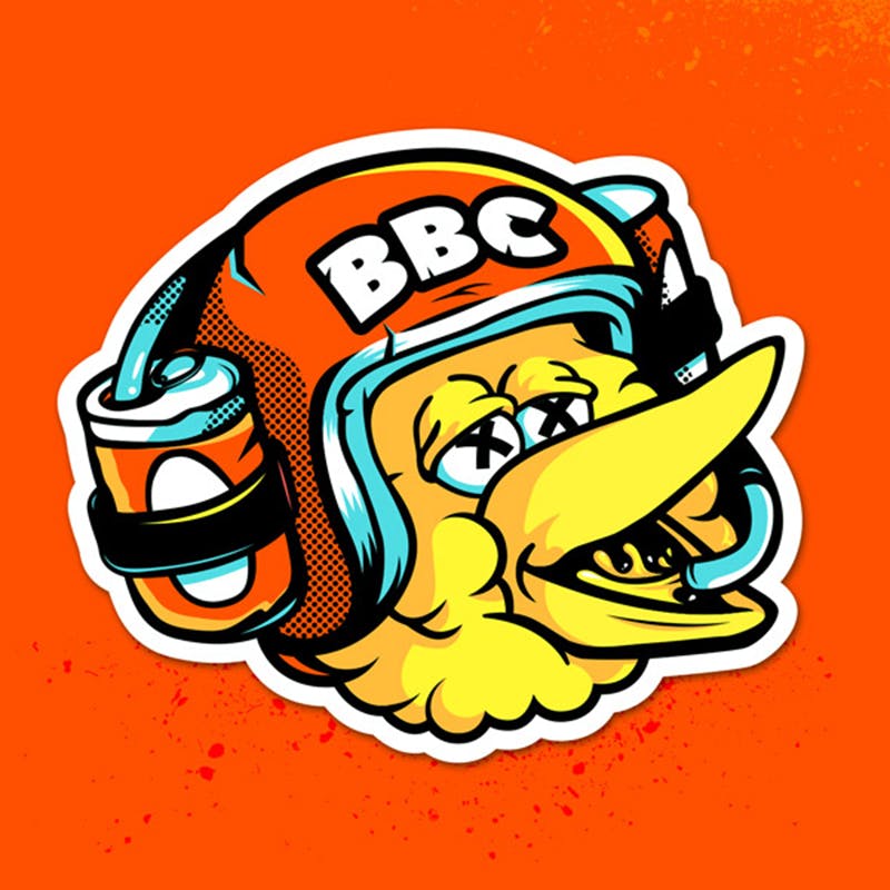 Big Bird Crew logo: Big Bird wearing a beer helmet